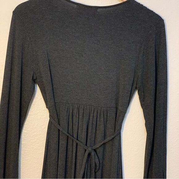 BODEN Dress Women’s 4 Gray Midi V-Neck Tie Back Long Sleeve Empire Waist. NWT - Picture 5 of 13